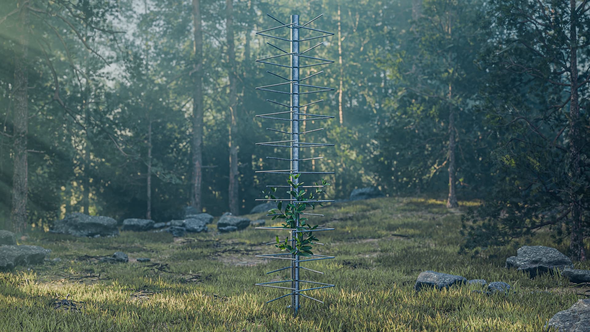 GroMM Einzelschützer Nahaufnahme — 3D-Visualisierung mit geschützter Jungpflanze