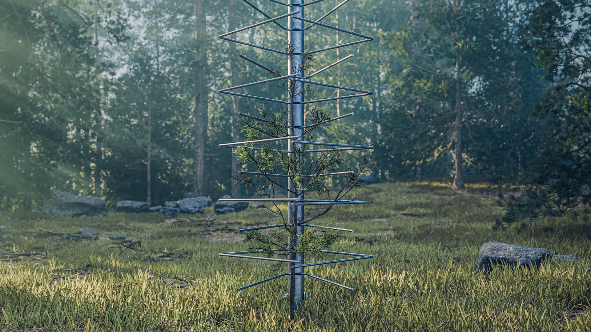 GroMM Einzelschützer Nahaufnahme — 3D-Visualisierung mit geschützter Jungpflanze